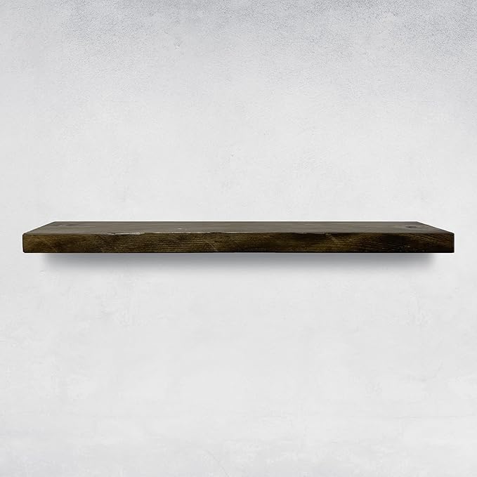 URBANDI, Rustic Floating Shelves, Set of 2, Hidden Bracket, Solid Wood, Heavy Duty, Wall Mounted Shelves, (Dark Brown, 36Wx8D)