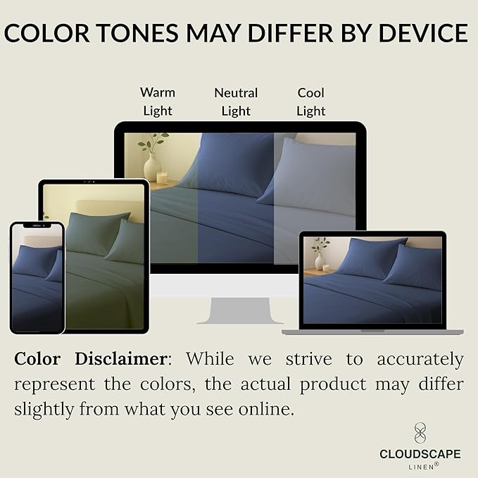 Cloud Scape Linen 100% Egyptian Cotton Sheets for Queen Size Bed, 400 Thread Count, 4 Pieces Bedding Set, Hotel Quality, Silky Soft, Deep Pockets up to 17”, Dark Denim