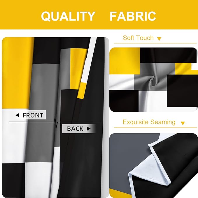 Yellow 100% Blackout Curtains for Bedroom 72 inch Length 2 Panels Set White Grey Modern Abstract Geometric Black Out Curtains Insulated Room Darkening Window Drapes for Living Room, 42Wx72L