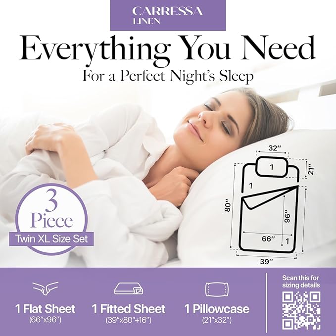 Carressa Linen 100% Egyptian Cotton Twin XL Sheets Set - 600 Thread Count Luxury Egyptian Cotton Sheets Twin XL Size (3 PC, Cocoa Taupe), 16" Deep Pocket, Soft, Cooling, Sateen Weave Dorm Room Bedding