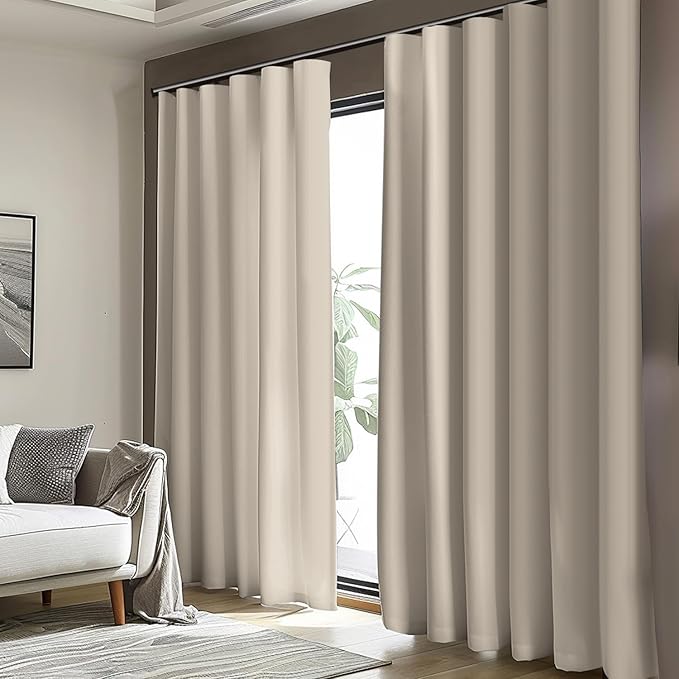 Room Divider Blackout Curtain Track Curtains Wall Dividers Panels Screen for Living Rooms Bedroom Office Privacy Partition Separation, W150 × L108 Inch,1 Panel, Beige