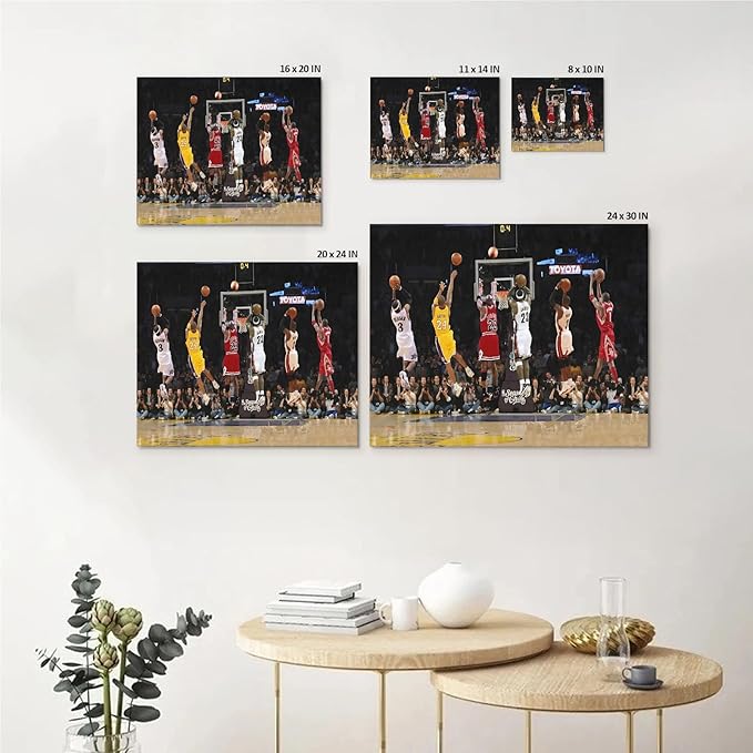 Basketball Legends Canvas Wall Art Print Poster, Iconic Sports Stars Shooting Inspirational Picture, Motivational Photography Wall Decor for Gym Dorm Home Office Living Room Bedroom, Framed 16x20inch