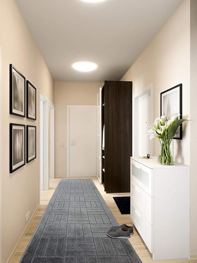 35 ft Non-Slip Extra Long Dark Grey Anthracite Hallway Kitchen Runner Rug, 2'2" X 35' Washable Carpet - Rubber Backed, Custom Size Floor Mat for Stairs Bedroom Bathroom Entryway