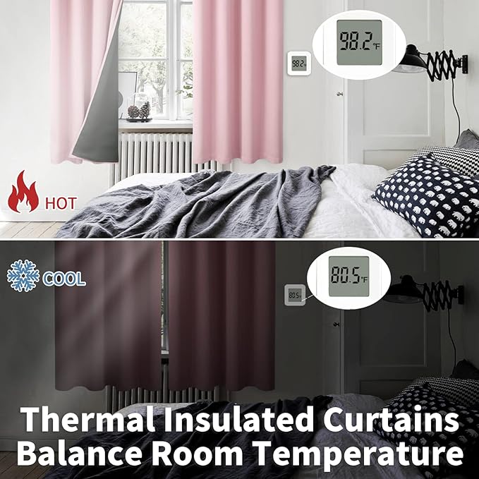 BGment Baby Pink 100% Blackout Curtains for Nursery Bedroom 84 Inch Length 2 Panels, Thermal Insulated Full Light Blocking Grommet Noise Cancelling Window Curtains for Girls Room, 38 Inch Wide Each