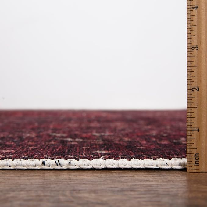 Bloom Rugs Washable Non-Slip 10 ft Runner - Dark Red Traditional Bordered Runner for Entryway, Hallway, Bathroom, and Kitchen - Exact Size: 2.5' x 10'