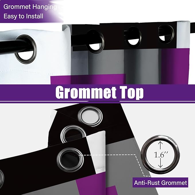 Purple 100% Blackout Curtains for Bedroom 72 inch Length 2 Panels Set Grey Modern Abstract Geometric Black Out Curtains Insulated Room Darkening Window Drapes for Living Room, 52Wx72L