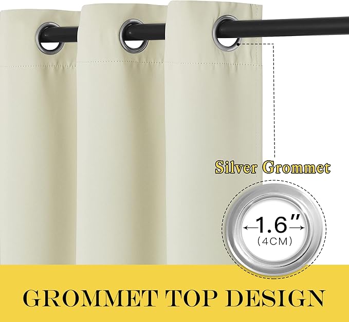NICETOWN Blackout Living Room Curtain 84 inches Long - Thermal Insulated Grommet Room Darkening Window Treatment Sound Dampening Drape for Bedroom (Beige, W52 x L84, 1 Panel)