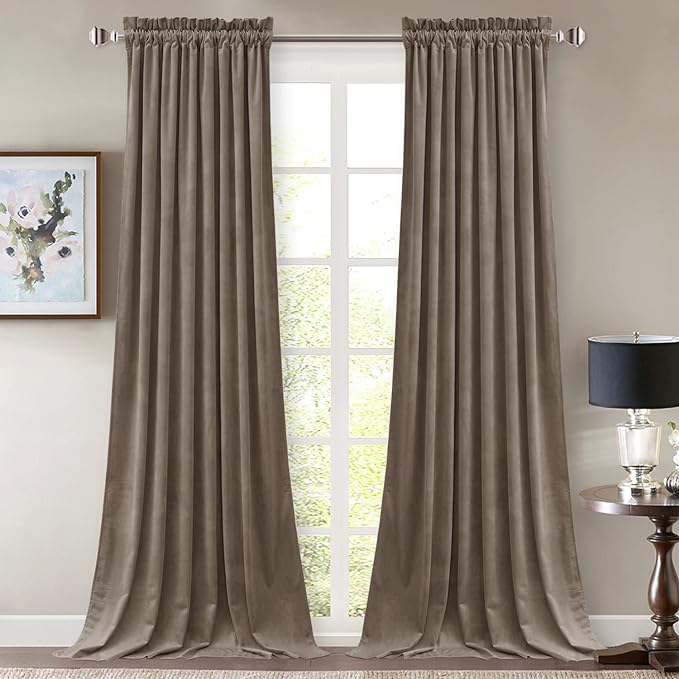 StangH Velvet Curtains 96 inches for Living Room, Taupe Light Blocking Thermal Insulated Sliding Door Curtains Elegant Home Decoration, W52 x L96, 2 Panels