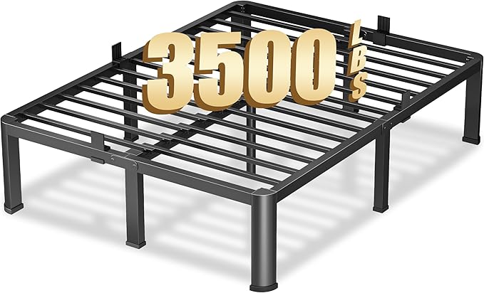 12 Inch Queen Heavy Duty 3500 lbs Bed Frame with Round-Corner Legs & Anti-Squeak Design – Quick Assembly Metal Platform, No Box Spring Needed