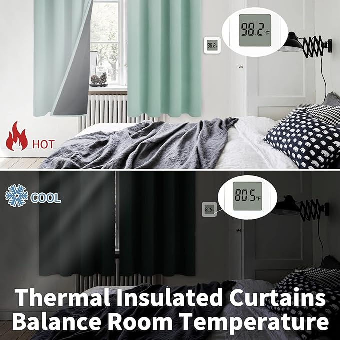 BGment Thermal Insulated 100% Blackout Curtains for Bedroom with Black Liner, Double Layer Full Room Darkening Noise Reducing Grommet Curtain (42 x 63 Inch, Frosty Green, 2 Panels)