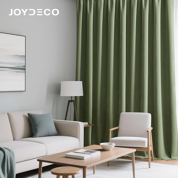 Joydeco Coconut Green Velvet Curtains 84 Inches 2 Panels, Luxury Thermal Insulated Soft Green Curtains for Bedroom & Living Room, Room Darkening Velvet Drapes, Rod Pocket (52W x 84L)