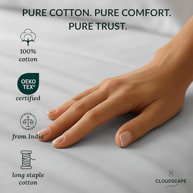 Cloud Scape Linen 100% Egyptian Cotton King Sheets Set – 400 Thread Count, 4-Piece Soft Hotel Quality Bedding Set,Deep Pockets up to 16”, Light Grey