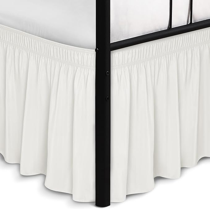 Biscaynebay Wrap Around Bed Skirts with Split Corners for King Beds 15" Drop, Ivory Adjustable Elastic Dust Ruffles Easy Fit Wrinkle Resistant Silky Luxurious Fabric Machine Washable