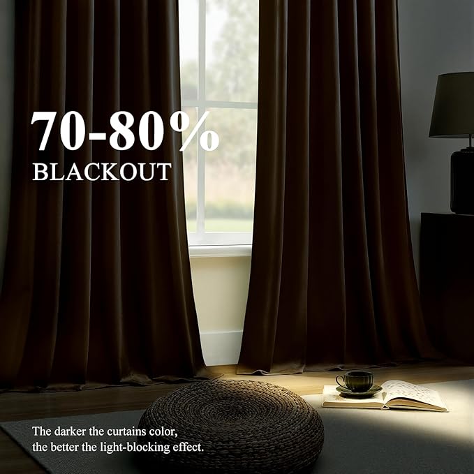 Brown Velvet Curtains Extra Long Room Darkening Drapes Super Soft Elegant Thermal Insulated Soundproof Privacy Window Curtains for Bedroom Living Room, Back Tab Rod Pocket, W52 x L108, 2 Panels
