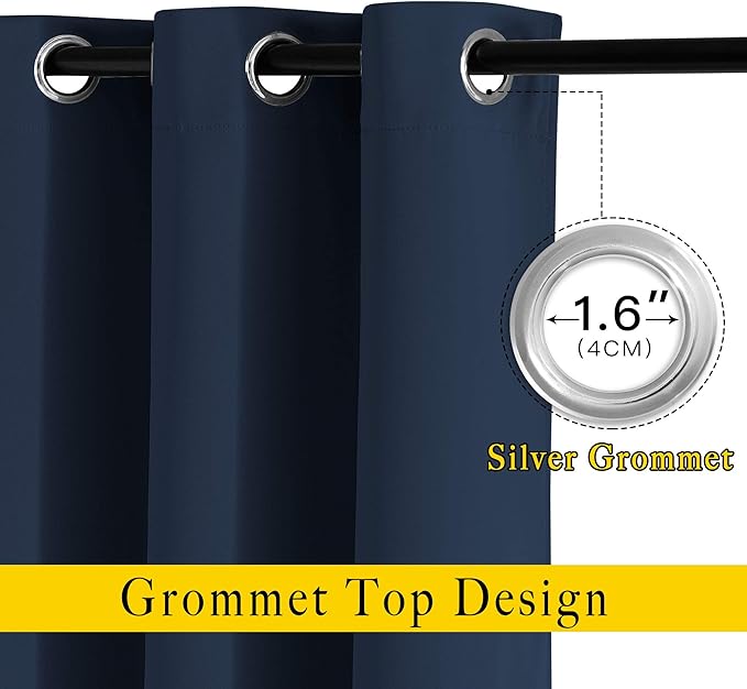 NICETOWN Room Darkening Curtains Blackout 36 inch Curtains for Kitchen, Navy Blue Grommet Solid Window Treatments Sound Reducing for Bedroom, 2 Panels, W37 x L36, 2 Panels