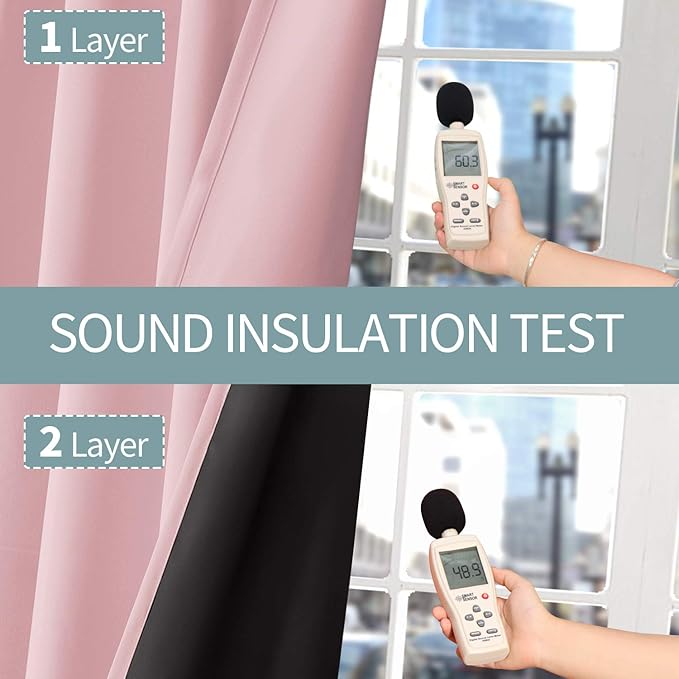 BGment Baby Pink 100% Blackout Curtains for Nursery Bedroom 90 Inch Length 2 Panels, Thermal Insulated Full Light Blocking Grommet Noise Cancelling Window Curtains for Girls Room, 52 Inch Wide Each