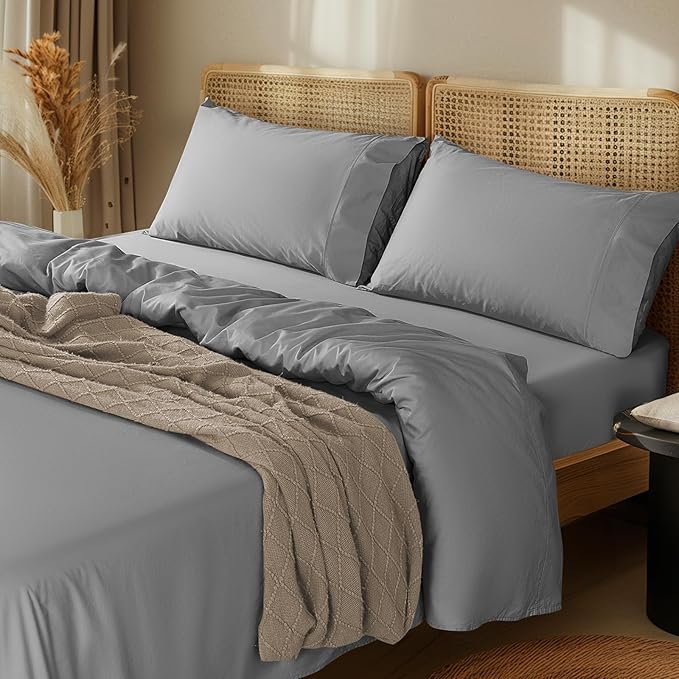 LBRO2M 1000 Thread Count 100% Egyptian Cotton Sheets Set Twin XL, 3 Piece Sets Bed Sheet Deep Pocket Sheet Set 16" Soft Comfortable All Season (Twin XL, Gray)