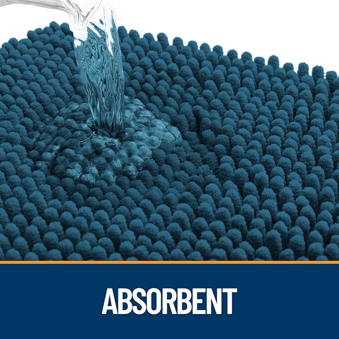 OLANLY Dog Door Mat for Muddy Paws 59x35, Paw Print Design, Absorbs Moisture and Dirt, Absorbent Non-Slip Washable Doormat, Quick Dry Chenille Mud Mat, Entry Indoor Entryway Carpet, Atlantic Blue