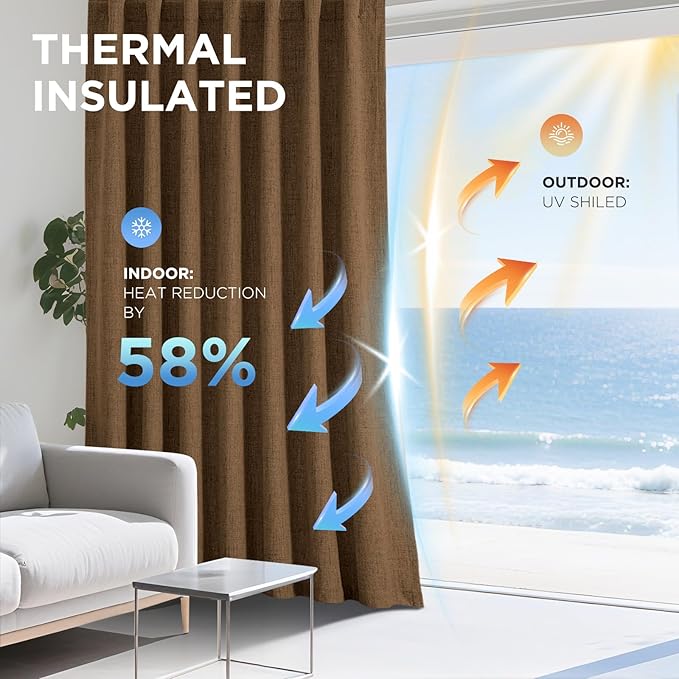 Joydeco Blackout Curtains for Bedroom - 108 Inch Long 100% Light Blocking 2 Panels Cappuccino Drapes, Thermal Insulated Room Darkening Curtains, Linen Textured for Living Room, Rod Pocket & Back Tabs