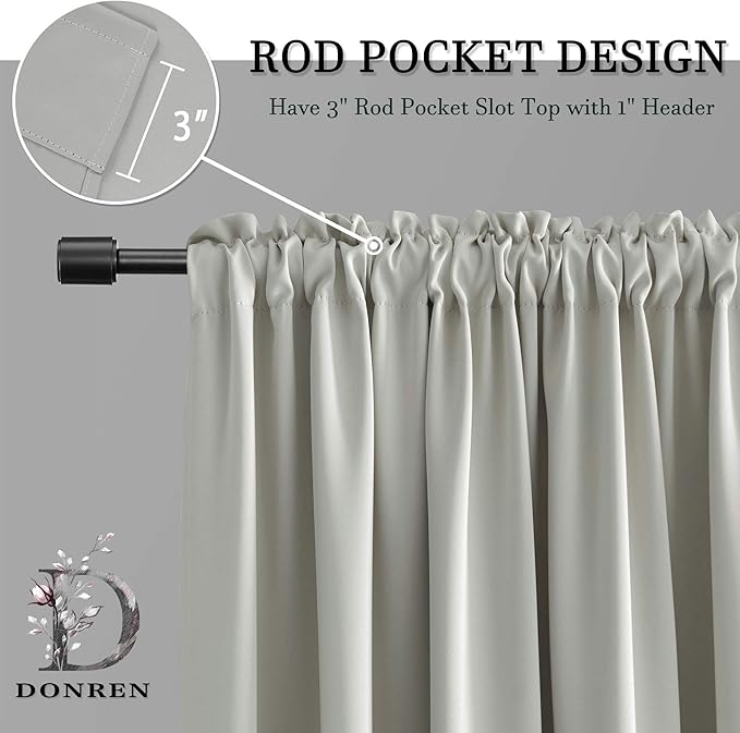 DONREN Light Gray Blackout Curtains - All Season Thermal Insulated Rod Pocket Room Darkening Curtains for Bedroom (2 Panels,42 W x 84 L)