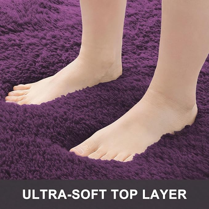OLANLY 3x5 Machine Washable Small Bedside Rug, Soft Fluffy Shaggy Rugs for Living Room, Bedroom, Indoor Floor Carpet for Kids Girls and Boys, Preppy Dorms, Nursery, Home Decor Aesthetic, Dark Purple