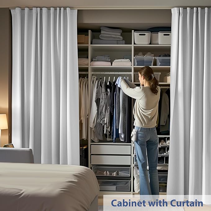 Room Divider Ceiling Mounted Curtains Track Sets Extra Wide Blackout Curtain Flexible Tracks for Bedroom Privacy Partition Separator, 1 Panel White Drape and White Rail, W15 x H7ft
