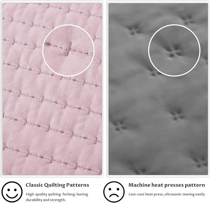KASENTEX Queen Quilt Set 90"x90" – Soft Washed 3-Layer Lightweight Bedspread, Minimalist Nordic Design, All-Season Spring & Summer Quilt Set (1 Quilt + 2 Pillow Shams), Pink