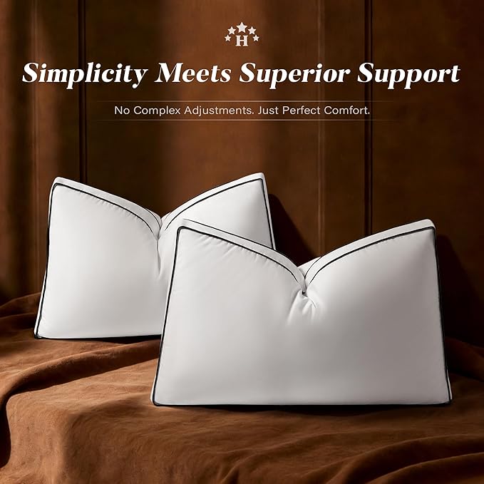 Flat Thin Goose Feather Down Pillow King Size Set of 2, Soft Down Surrounded Hotel Collection Bed Pillows for Sleeping with 3 Inch Gusset, 2 Pack, Plush for Stomach, Back Sleepers 20x36 in.