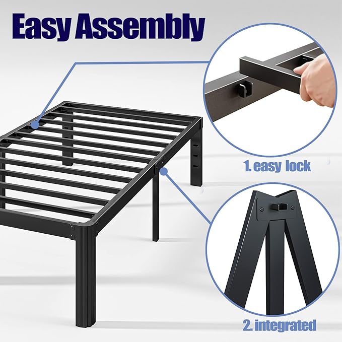 Hunlostten 16" Twin XL Heavy Duty Bed Frame No Box Spring Needed, Metal Twin XL Platform Bed Frame with Round Corners, Easy Assembly, Noise Free, Black