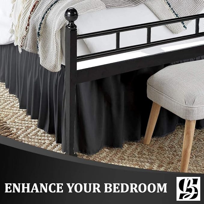 SKY BEDDINGS - King Size Ruffled Bed Skirt with Split Corners - 14 Inch Drop Dust Ruffle Bed Skirt with Platform Three Sided Coverage - 100% Microfiber, Dark Grey