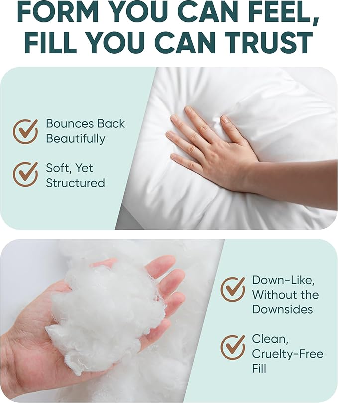 Pillowflex Synthetic Down Alternative Pillow Inserts for Shams - Comfy Pillows for Sleeping, Perfect Pillow & Best Sleeping Pillows, Handmade Down Alternative Throw Pillow Inserts - (18x18 Set of 2)