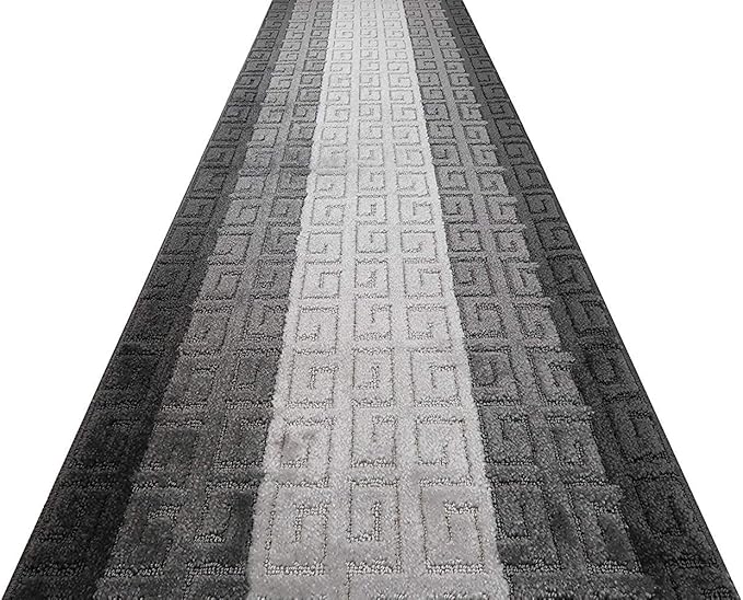 Custom Length Hallway Runner Rug,Slip Resistant,Meander Grey, 26 Inch X 4 feet, Doormat, Sold and Priced Per Foot