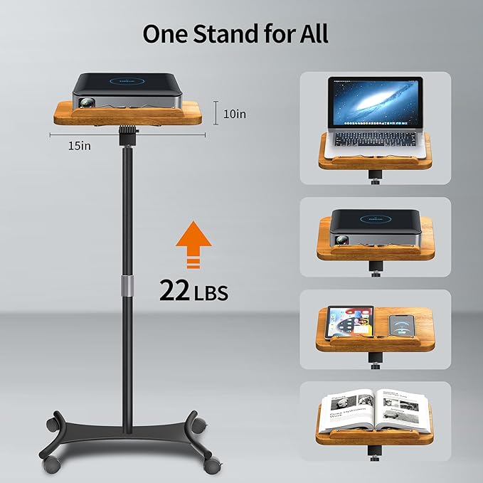NAMON Rolling Floor Book Stand for Reading, 100% Solid Wood, Height Adjustable from 16.5" to 51", Floor Reading Stand with 4 Lockable Casters & Page Clip for Cookbooks, Textbooks (Without T-Shaped)