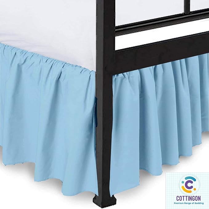 Cottingon Ruffled Bed Skirt with Split Corners-Dust Ruffle - 14" Drop 100% Microfiber Soft,Sheen & Luxurious Look - Bed Skirts (Light Blue -Queen)