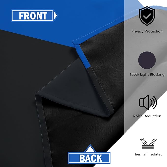 Royal Blue 100% Blackout Curtains for Bedroom 72 inch Length 2 Panels Set White Grey Modern Abstract Geometric Black Out Curtains Insulated Room Darkening Window Drapes for Living Room, 52Wx72L