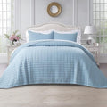 KASENTEX Quilt Bedding-Coverlet-Blanket-Set, Machine Washable, Ultra Soft, Lightweight, Stone-Washed, Detailed Stitching-Solid Color, King + 2 Shams, Grey Blue
