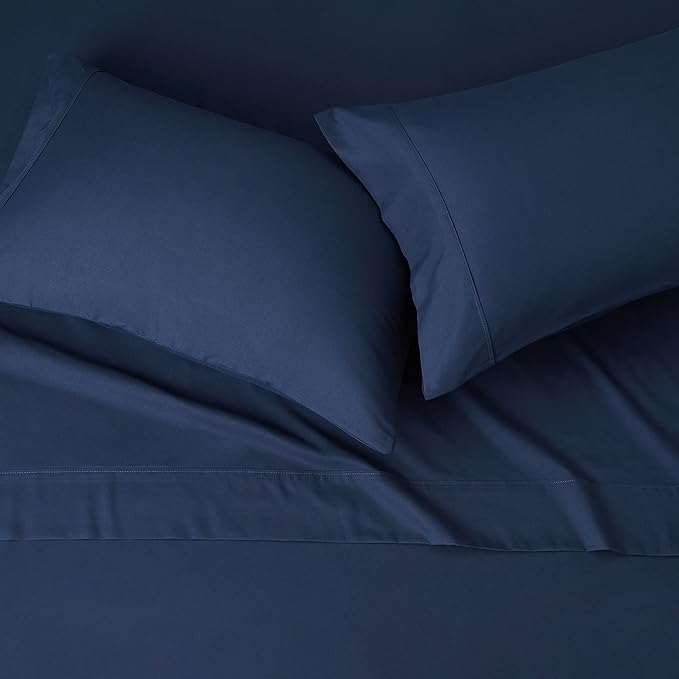 Amazon Basics Lightweight Super Soft Easy Care Breathable Microfiber 4 Piece Bed Sheet Set with 14-Inch Deep Pockets, King, Navy Blue, Solid