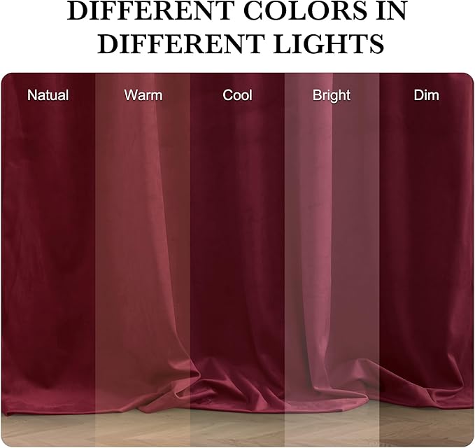 RYB HOME Burgundy Red Velvet Curtains for Christmas Decor, Soft Luxury Backdrops for Studio Theater, Back Tab Design for Bedroom Living Room, 52" W x L96 L, 2 Panels Set