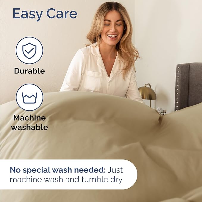 Twin 4 Piece Sheet Set - Cooling, Comfy & Breathable - Hotel Luxury Bedding, Includes Fitted Sheet for Women, Men, Kids and Teens - 1 Flat, 1 Fitted Sheet, 2 Pillowcases with Deep Pockets - Beige