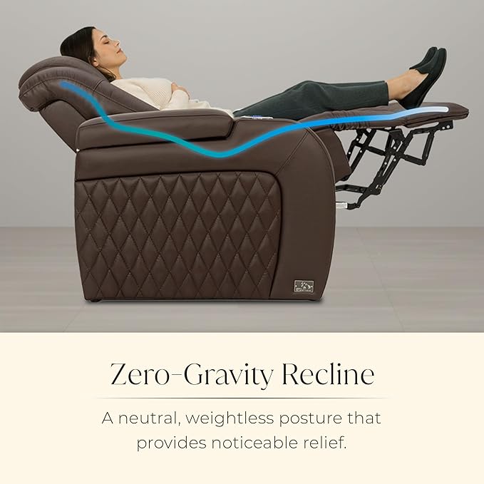 Seatcraft Diamante Zero-Gravity CoolZero Italian Leather Home Theater Seating, Power Headrest, Power Recline, Row of 5 Left Loveseat, Brown