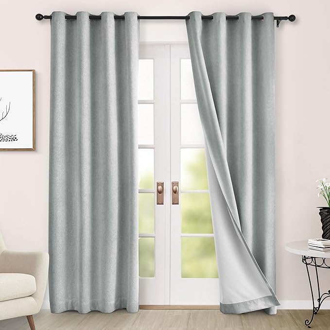 Macochico 100% Blackout Chenille Curtains for Living Room Classic Chenille Window Curtain Panels Thermal Drapes for Bedroom Hotel Grommet Curtains with Tieback Medium Gray 84" Wx96 L 1 Panel