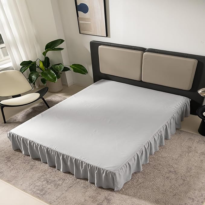 TSUTOMI Light Grey Bed Skirt Full Size Ruffled Bed Skirt with Split Corners, Full Bed Skirt 12 Inch Drop, Full Size Bed Skirt Black for Ruffled Bed Skirt with Split Corners, Bed Skirt Full Size