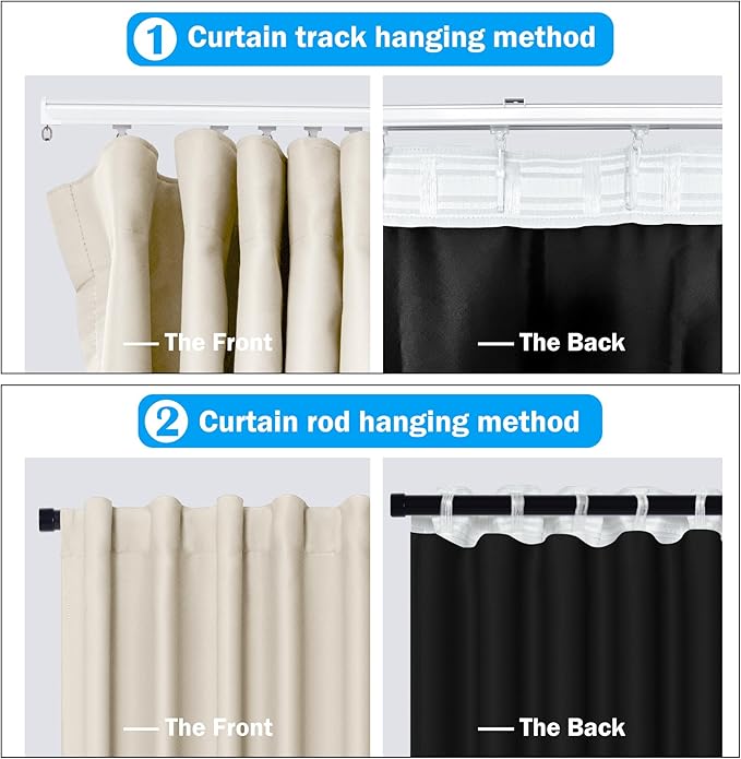 Room Divider Curtains Total Blackout Privacy Curtain Panel Room Thermal Insulated Noise Reduction Curtains for Bedroom Window Living Room Ceiling Track Curtain W 15 ft × H 7 ft Beige