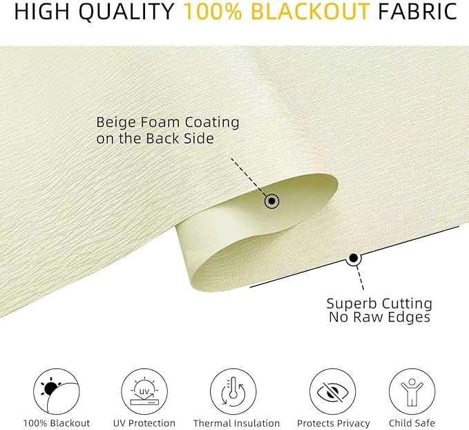 ChrisDowa Cordless Blackout Roller Shades for Windows, Striped Free-Stop Window Blinds with Privacy, Thermal Insulated Window Shades for Home, Office and Door. Beige, 55" W x 72" H