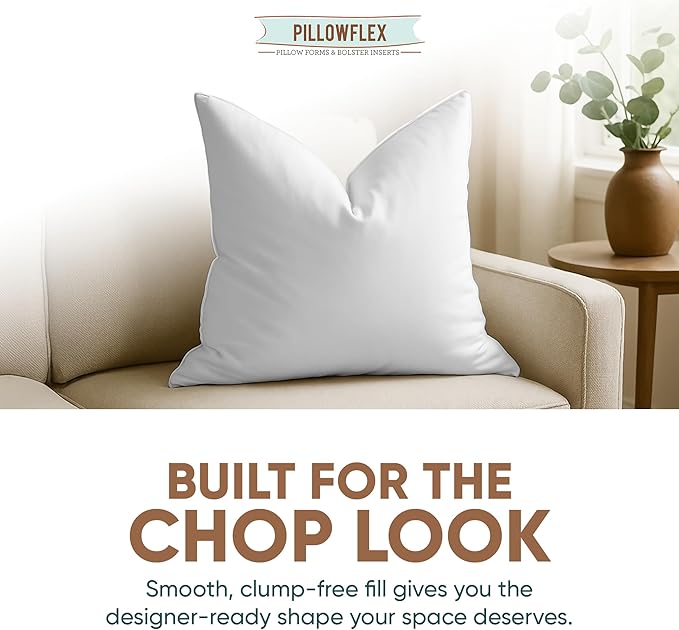 Pillowflex Synthetic Down Alternative Pillow Inserts for Shams - Comfy Pillows for Sleeping, Perfect Pillow & Best Sleeping Pillows, Handmade Down Alternative Throw Pillow Inserts - (19x19 Set of 2)