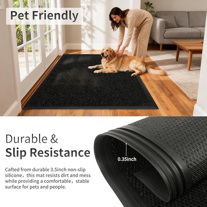 4ft x 9ft Front Door Mat Indoor Outdoor Entrance, Commercial Heavy Duty Entryway Matt, Non-Slip Rubber Backing Low Profile Doormat, Waterproof Dirt Trapper Welcome Mat for High Traffic Area