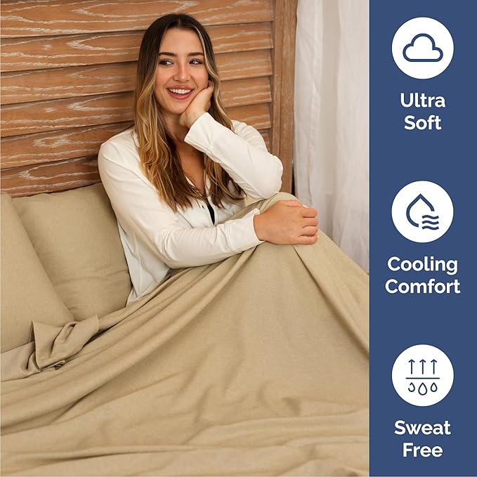 Cal King 6 Piece Sheet Set - Cooling & Breathable - Hotel Luxury Bedding, Includes Fitted Sheet for Women, Men, Kids & Teens - 1 Flat, 1 Fitted Sheet, 4 Pillowcases w/Deep Pockets - Heathered Tan