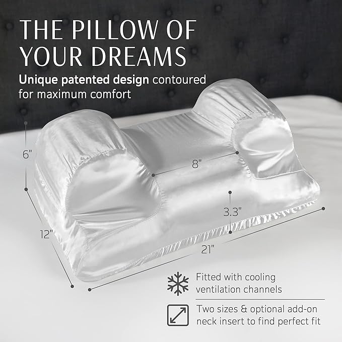 YourFacePillow - Ergonomic Cervical Memory Foam Pillow for Back Sleeping - Neck & Shoulder Support - Best Sleep Alignment - Large with Satin Case