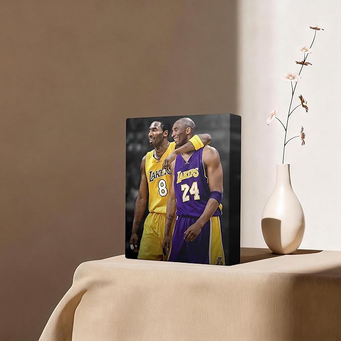 Kobe Bryant Canvas Wall Art Print Poster, Iconic Basketball Player Dual-Era Tribute Artwork, No. 8 and No. 24 Jersey Mamba Mentality Wall Decor for Home Gym Dorm Office Living Room, Framed 8x10inch