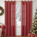 YoungsTex Red Linen Curtains 80 Inch Length for Living Room, Light Filtering Window Drapes Semi Sheer with Bronze Grommet Privacy for Bedroom, 52 x 80 Inch, 2 Panels